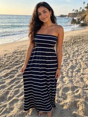 90's Mudd Black and White Strapless Maxi Dress